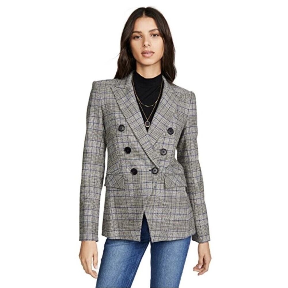 $698 Veronica Beard Gray/Grey Plaid Miller Dickey Blazer Jacket - Size 0 - Picture 16 of 16